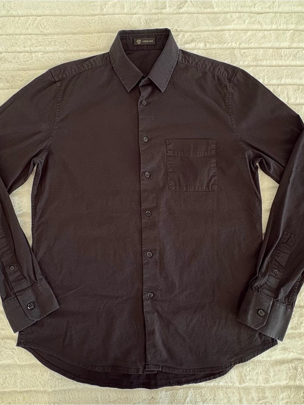 Authentic VERSACE Men's Black Stretch Shirt Medusa Logo Size 40 15.5 Slim Fit